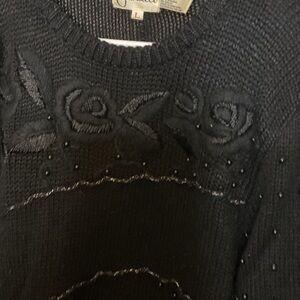 Chico's Black Sweater with Rose Detailing